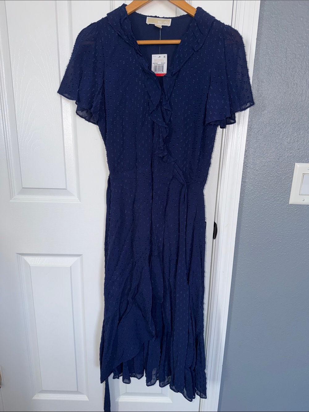 MICHAEL Michael Kors Navy Ruffle Wrap Midi Dress